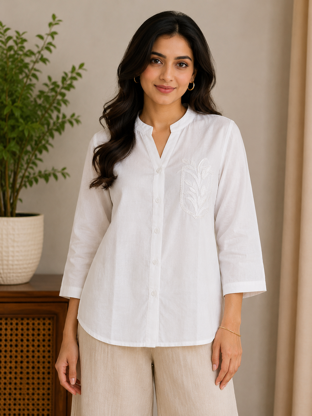 White Pearl Embroidery Shirt