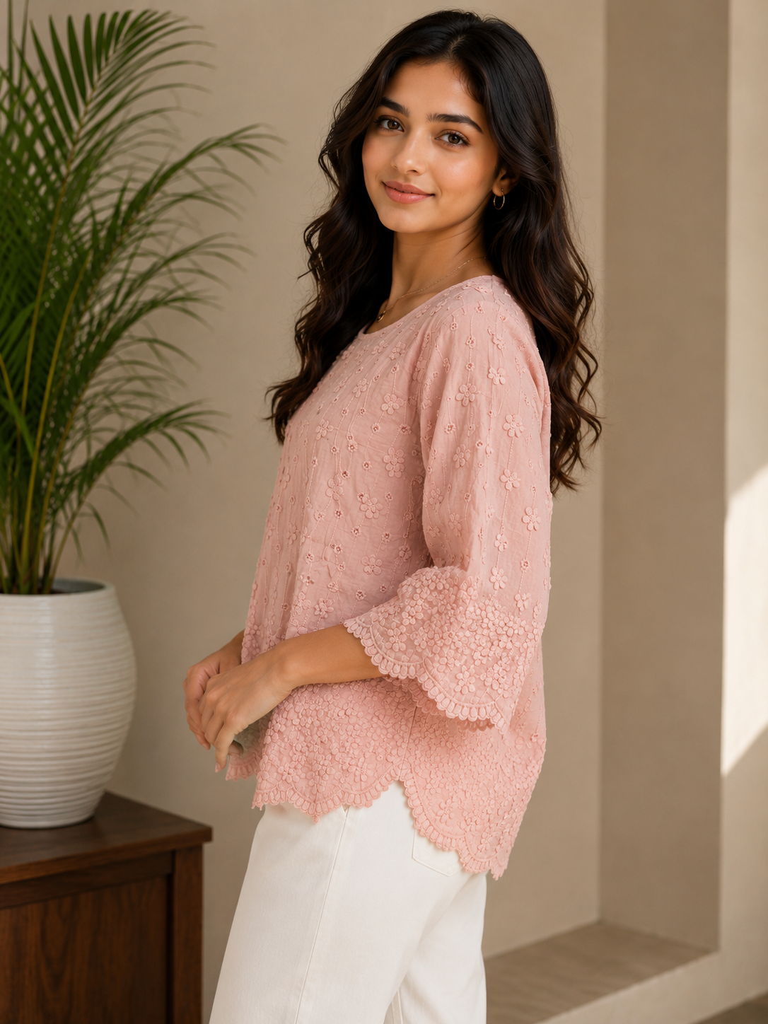 Dusty Pink Allover Embroidery Top