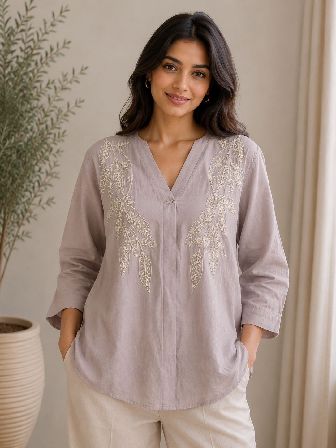 Dusty Rose Thread Embroidery Top