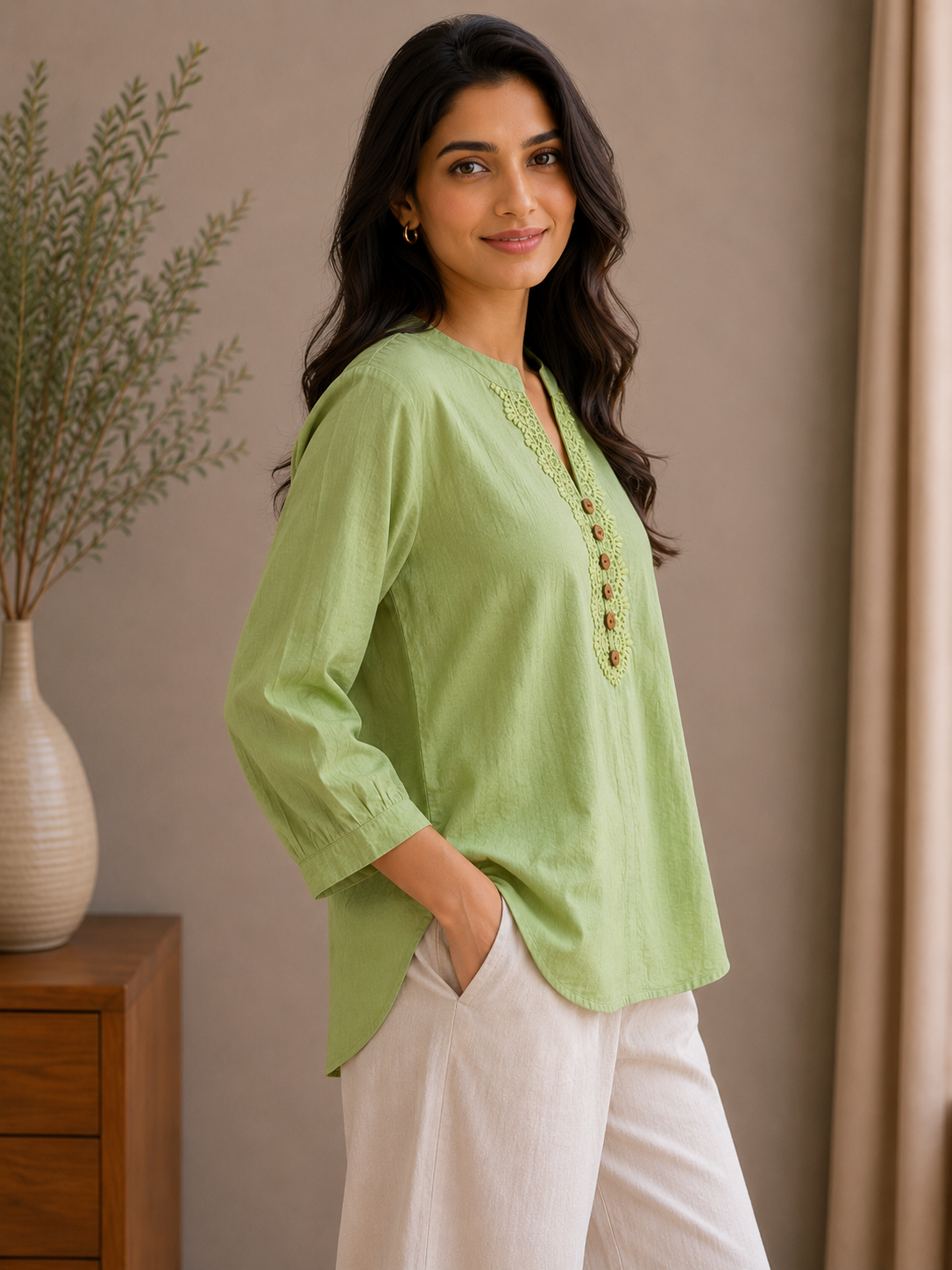 Pista Green V Neck Top