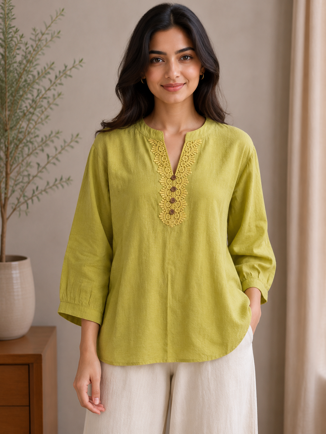 Pista Green V Neck Top