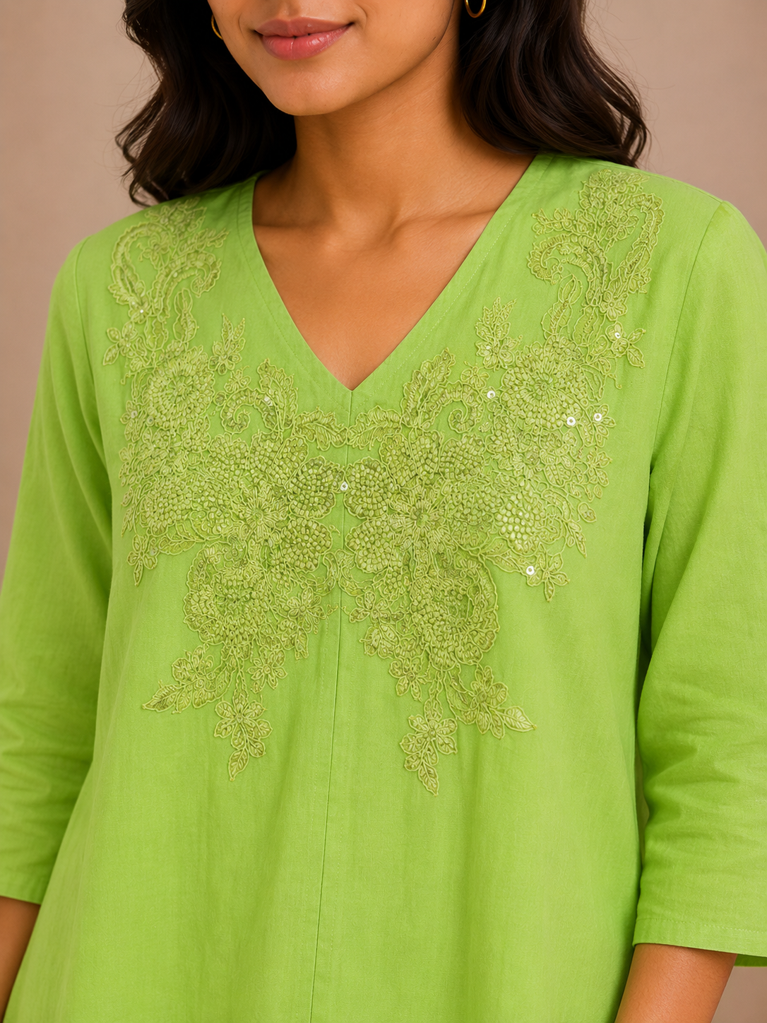 White V Neck Pearl Work Top