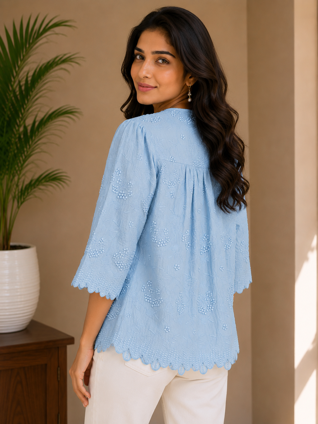 Sky Blue Allover Embroidery Top