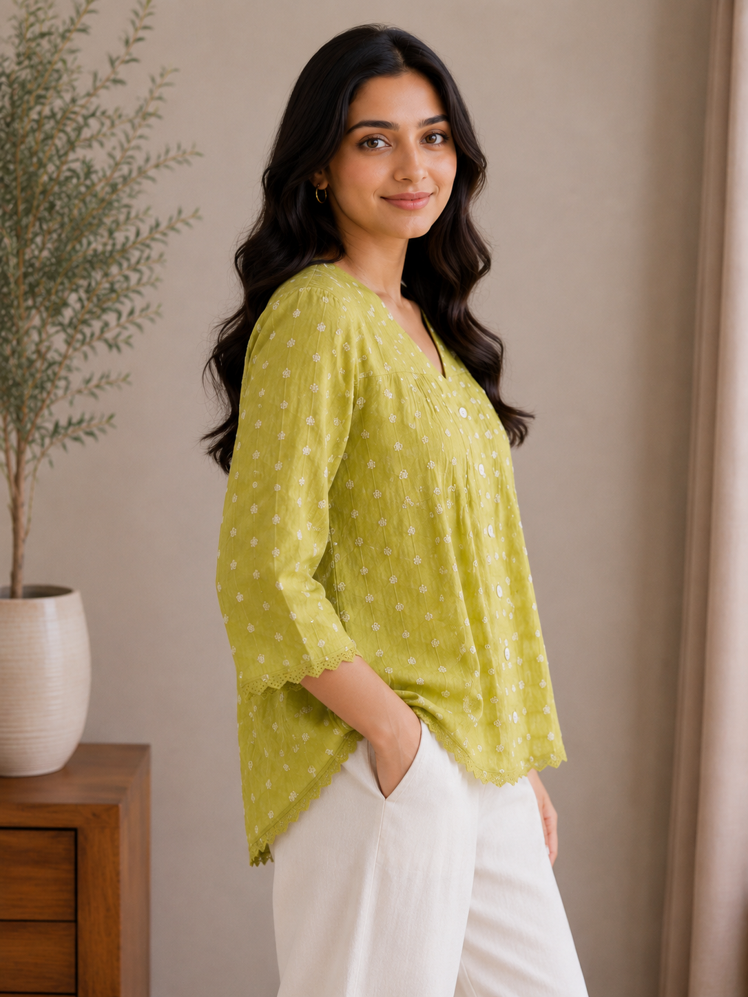 Pista Green V Neck Shirt