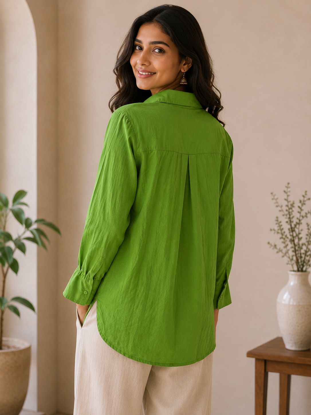 Dark Green Self Embroidery Shirt