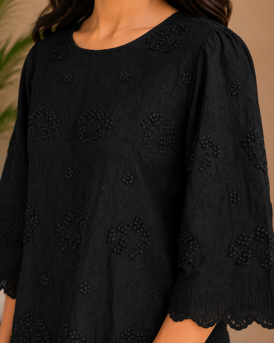 Black Allover Embroidery Top