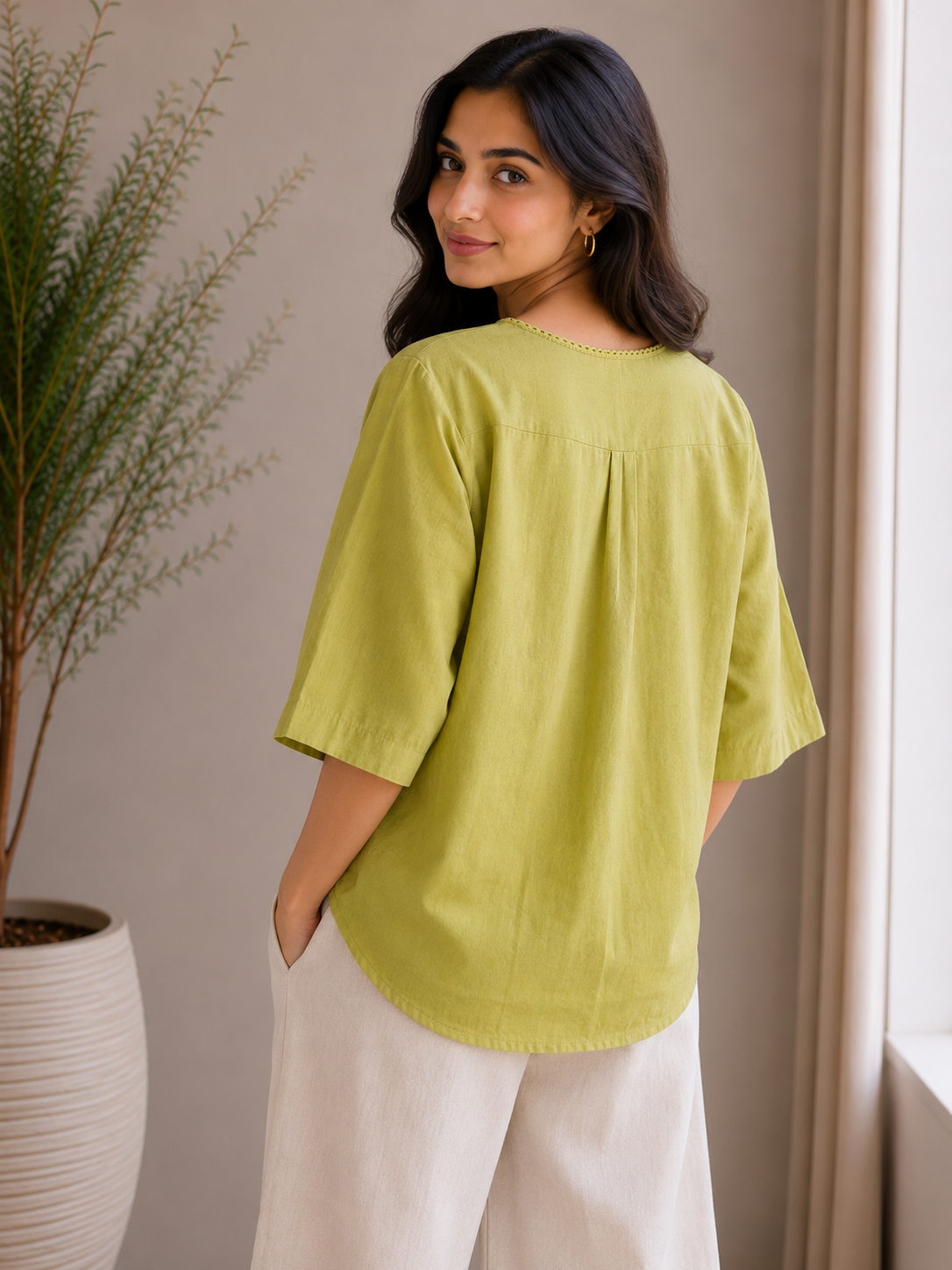 Light Green Flower Embroidery Top