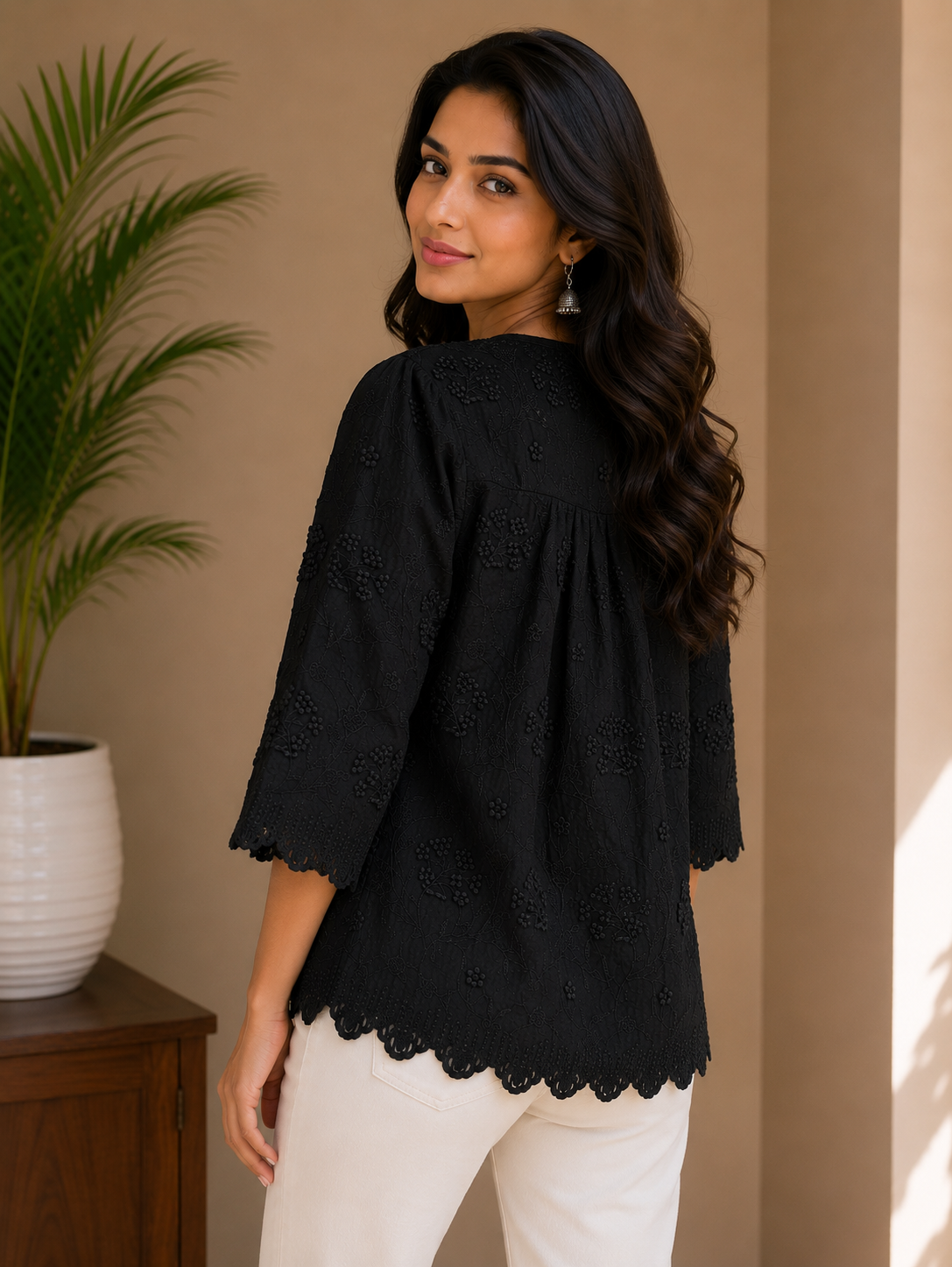Black Allover Embroidery Top