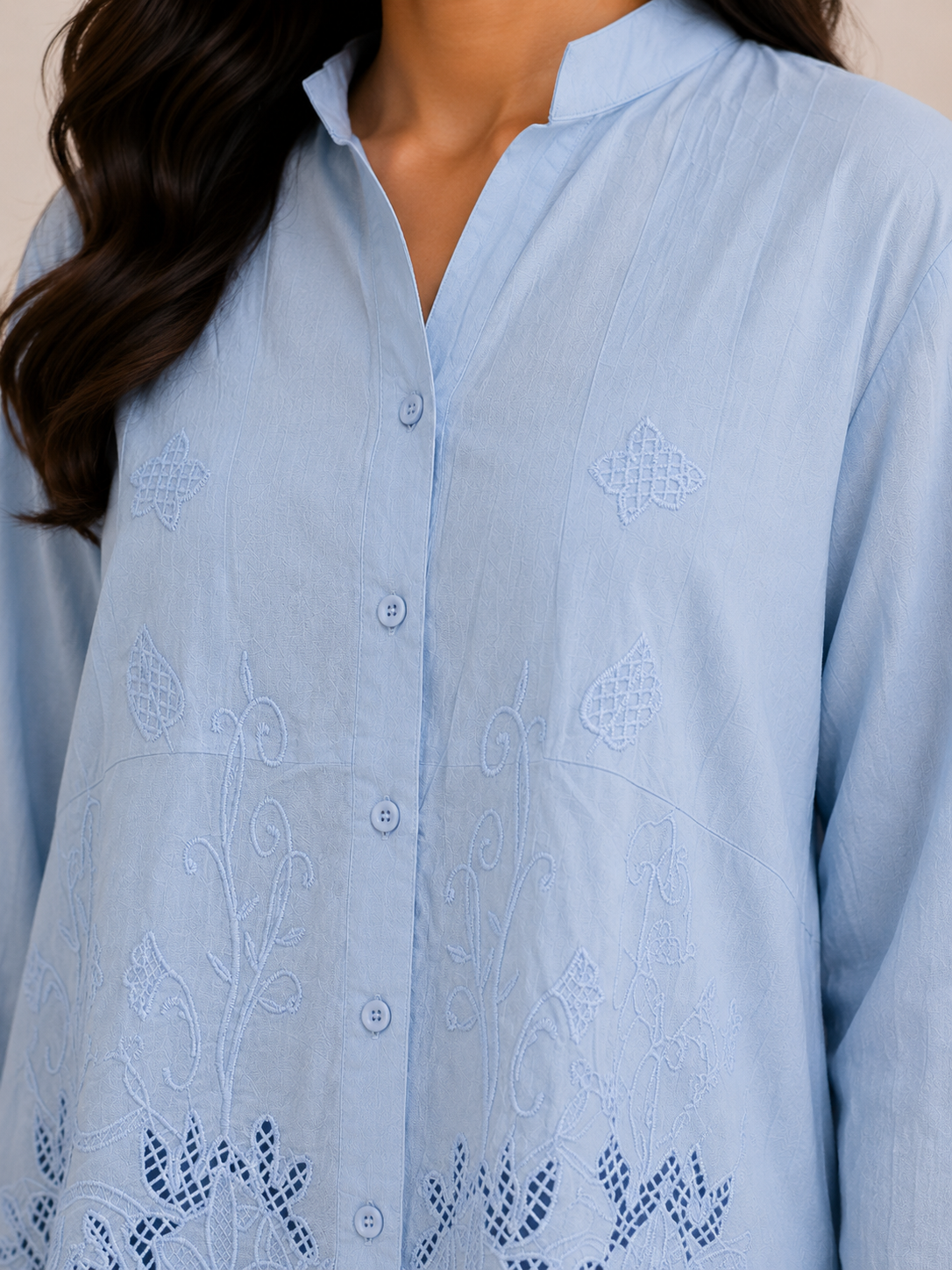 Dusty Blue Cutwork Shirt