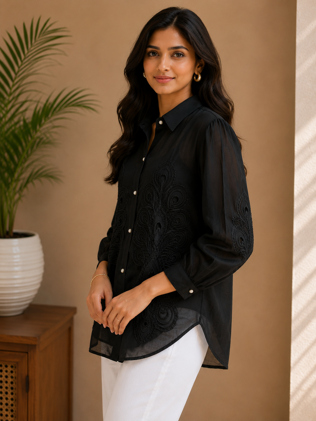 Black Cutwork Organza Shirt