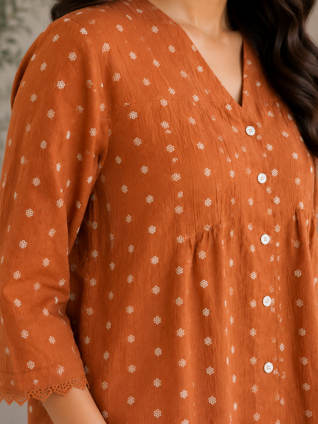 Brick Brown V Neck Shirt