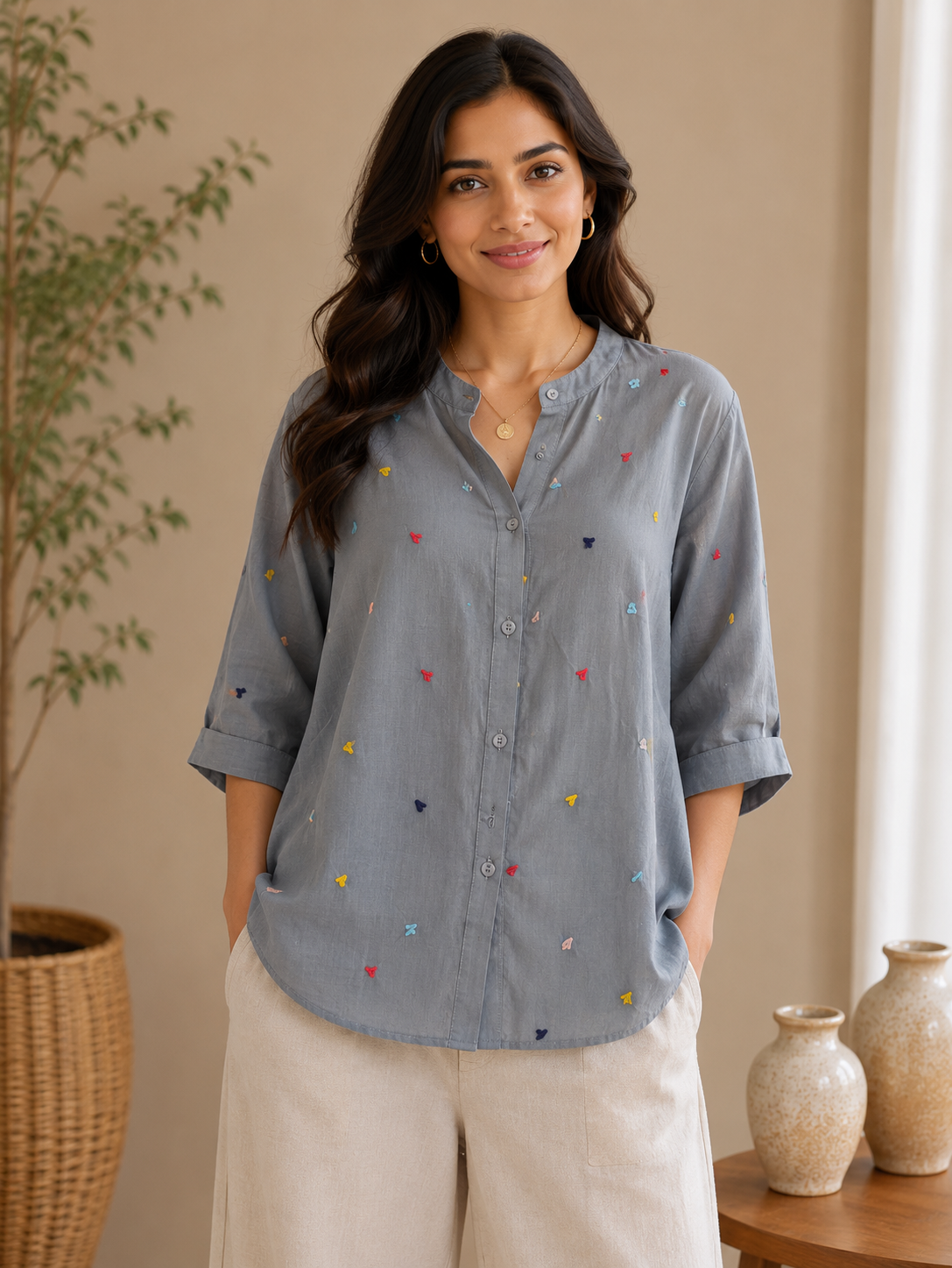 Grey Heart Linen Shirt