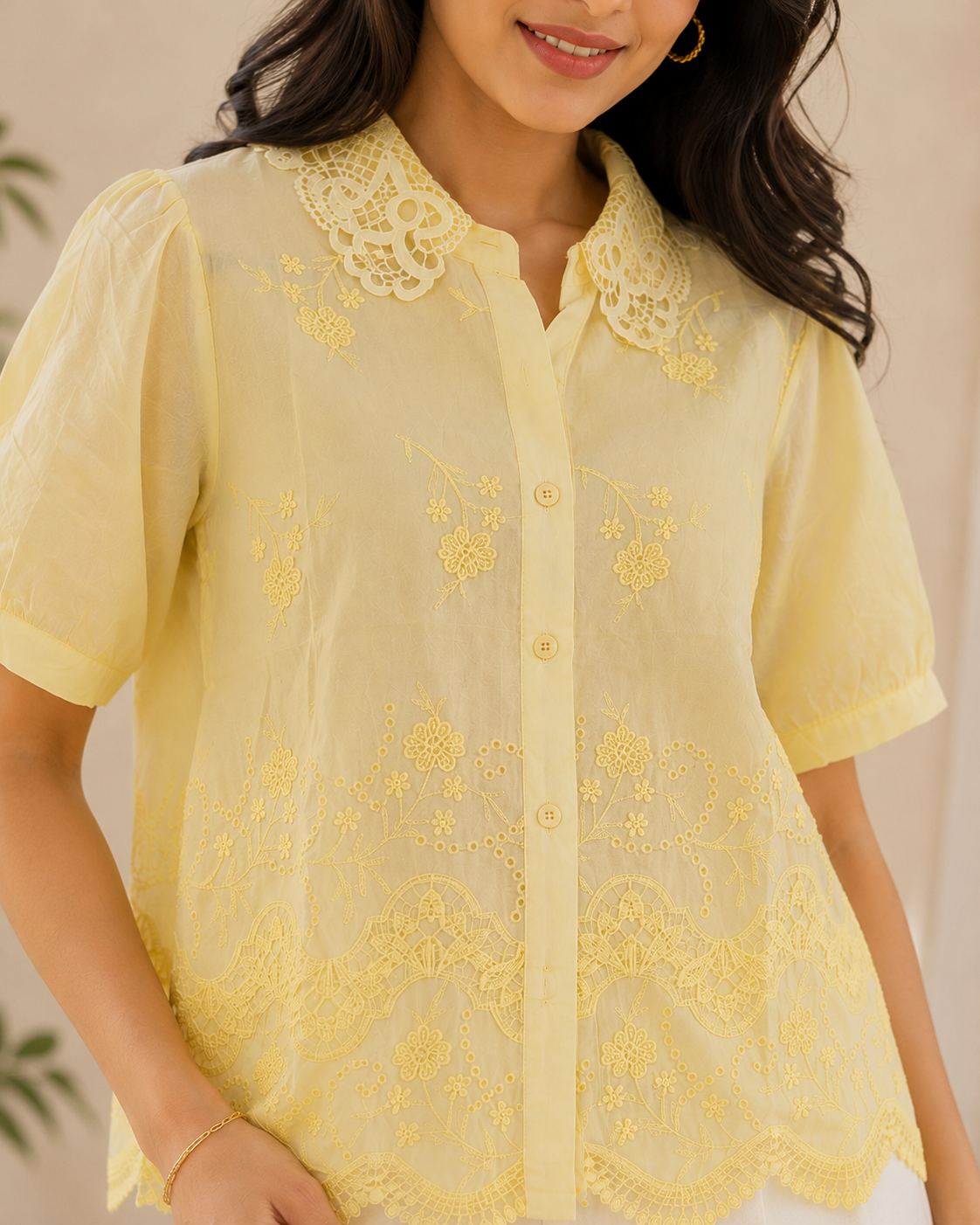 Yellow Net Collared Shirt