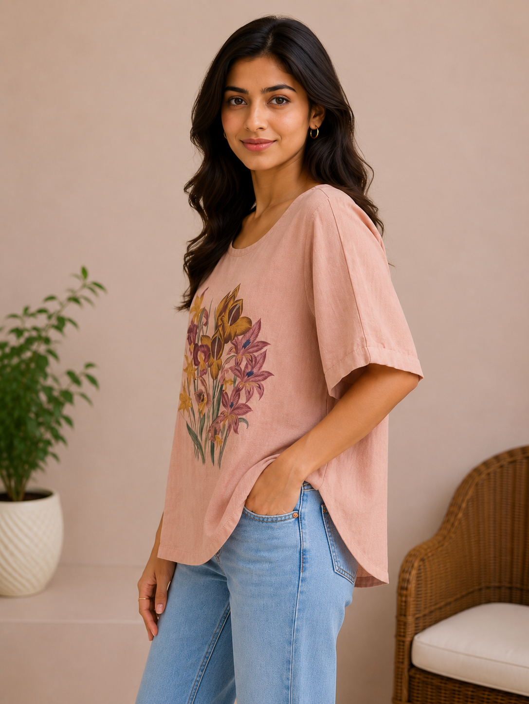 Choco Brown Flower Print Top