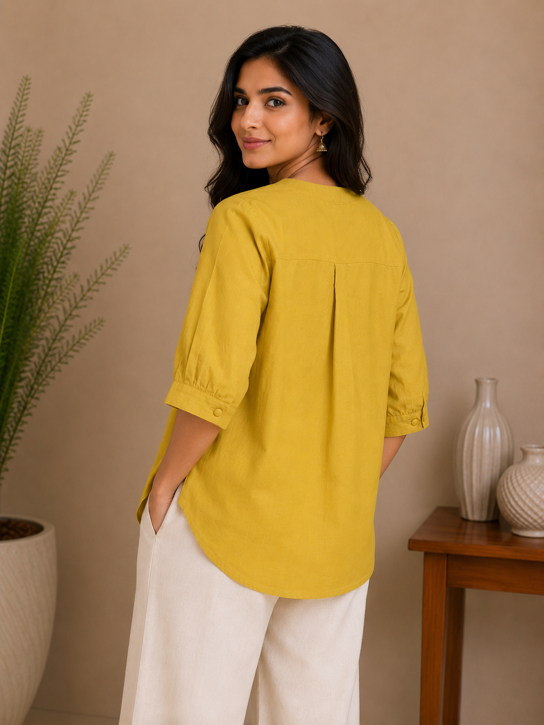 Yellow Thread Work Embroidery Shirt