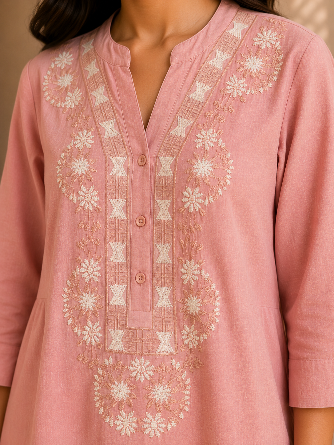 Dusty Peach Petal Self Embroidery Top