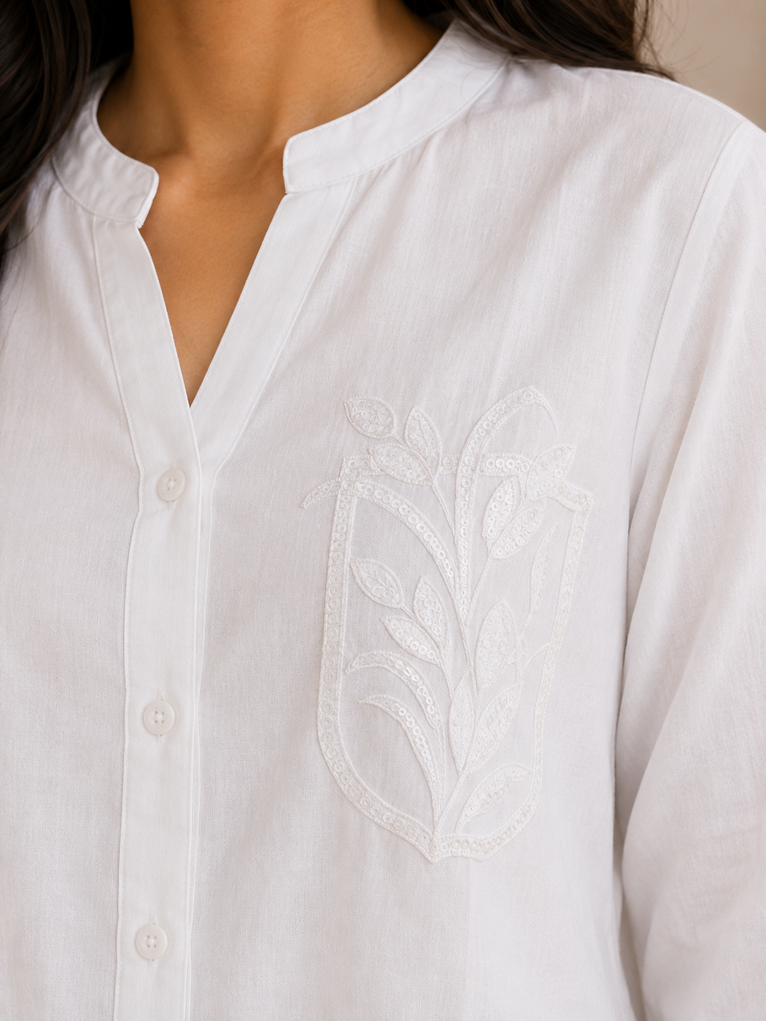 White Pearl Embroidery Shirt