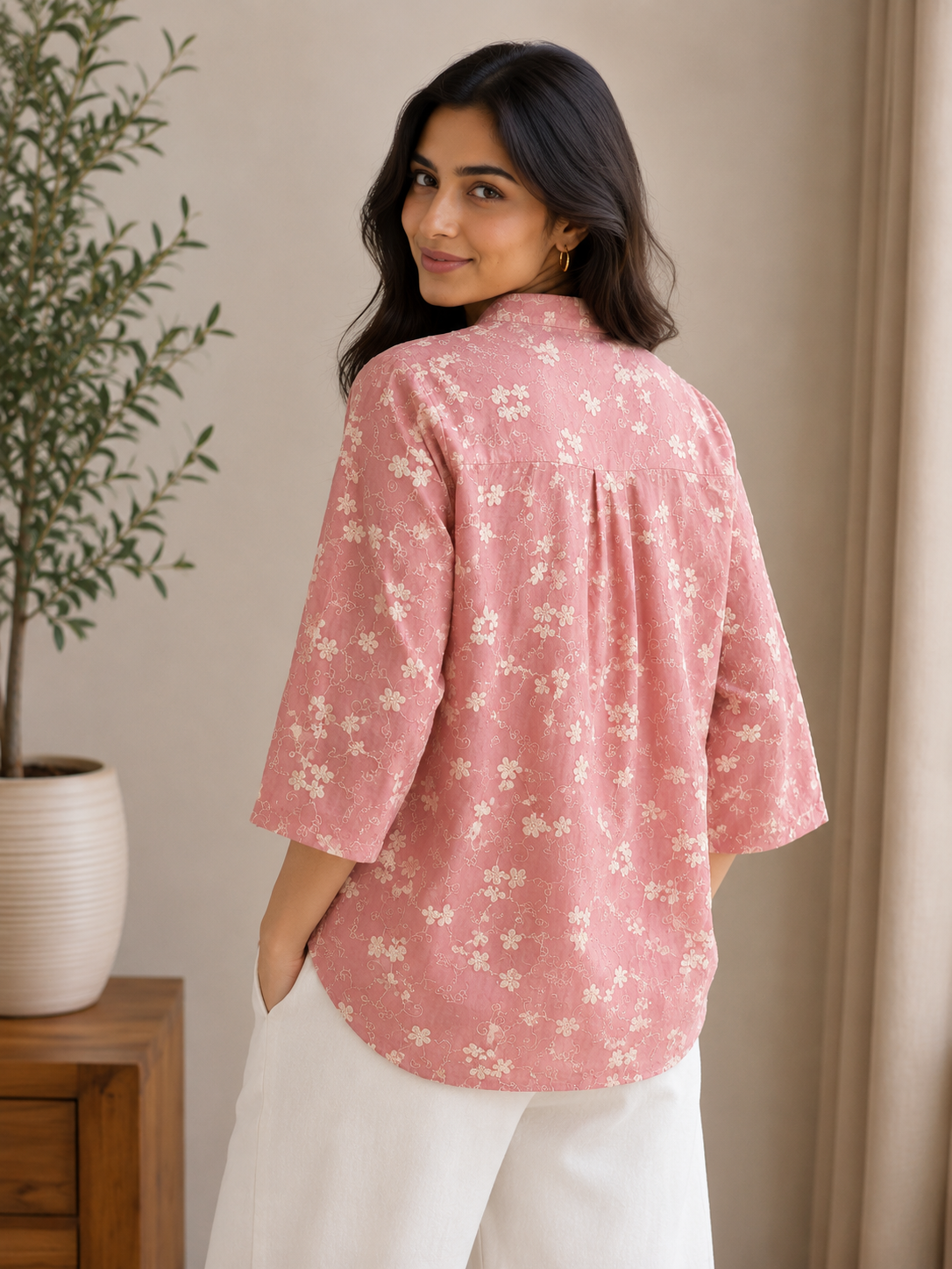 Dusky Rose Allover Embroidery Shirt