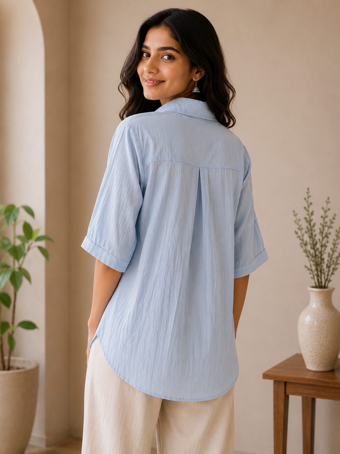 Light Blue Self Embroidery Shirt