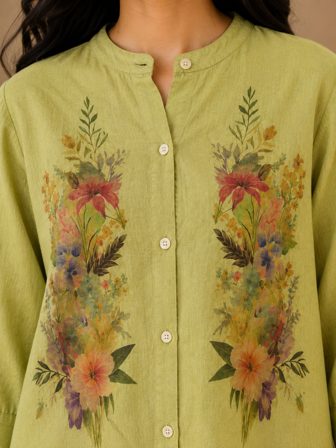 Green Printed Linen Shirt