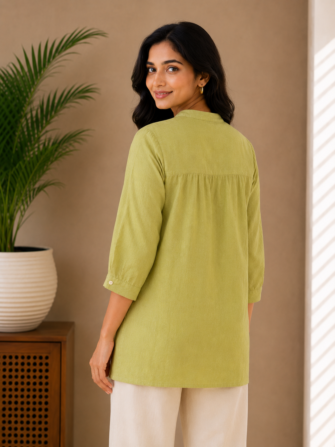 Green Printed Linen Shirt