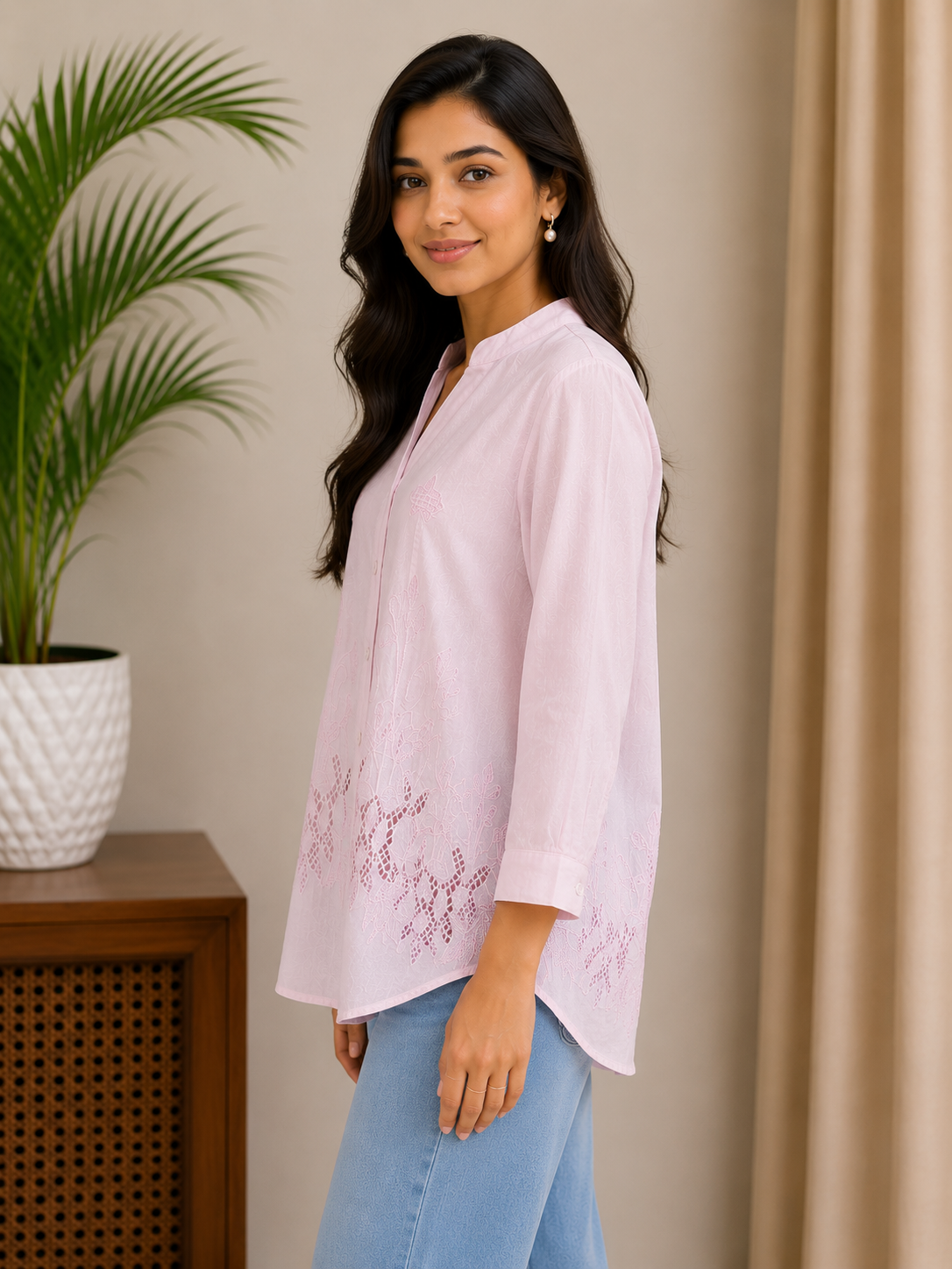 Baby Pink Cutwork Shirt