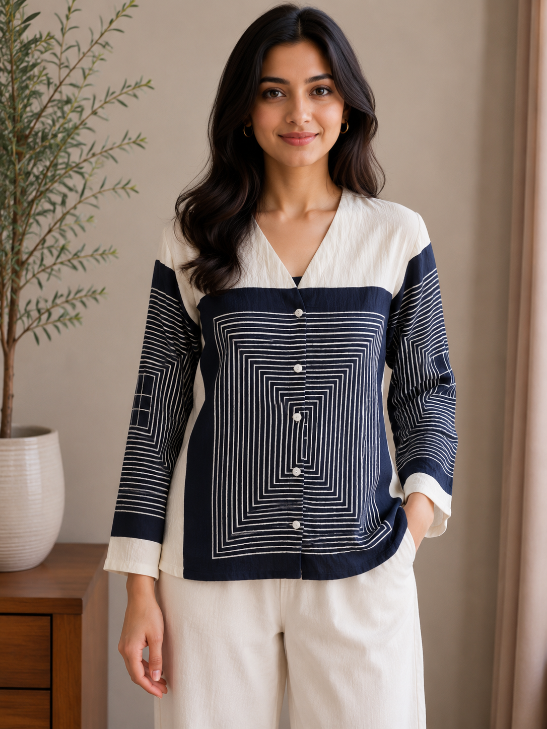 Black & White Square Print Shirt