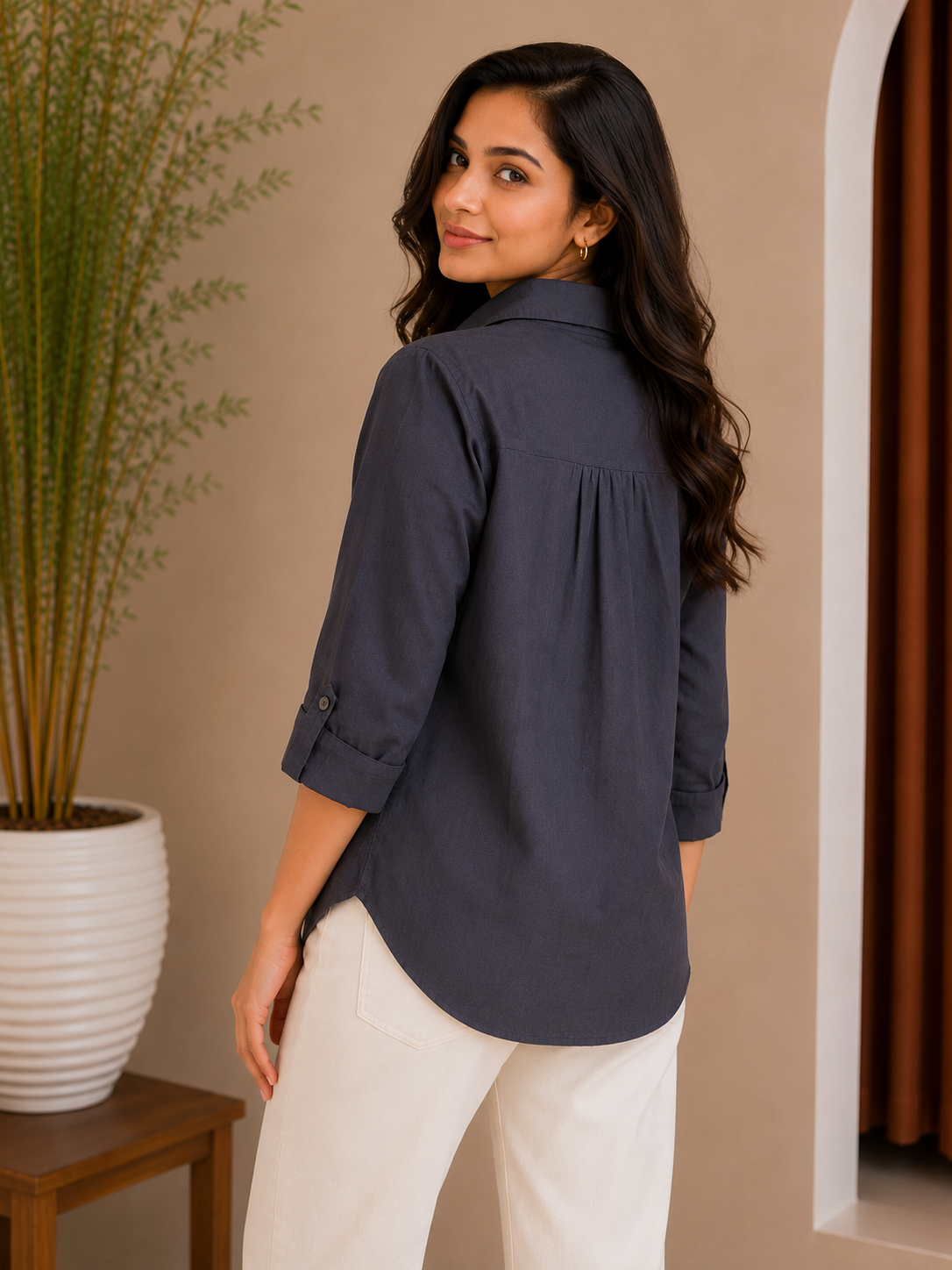 Dark Blue Self Embroidery Shirt