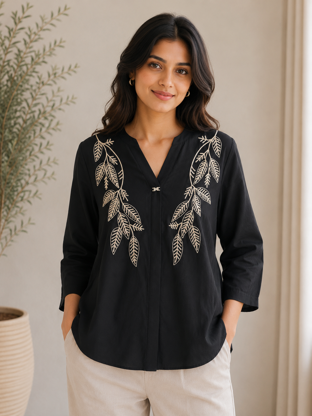 Black Thread Embroidery Top
