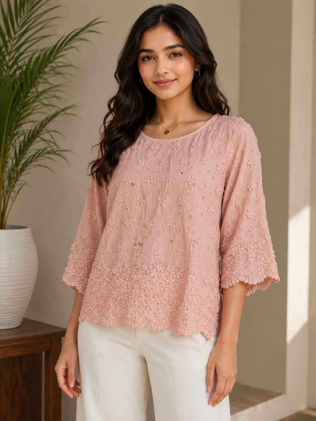 Dusty Pink Allover Embroidery Top