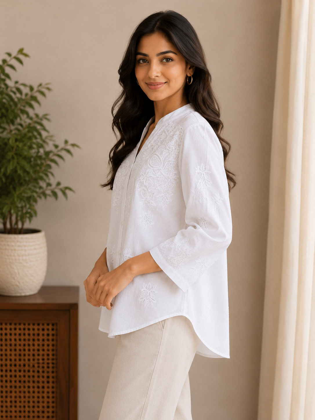 White Sequin Flower Shirt