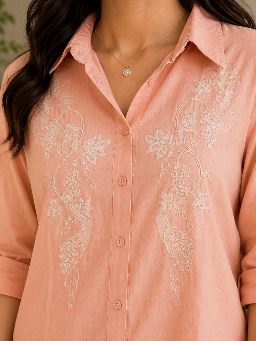 Peach Self Embroidery Shirt