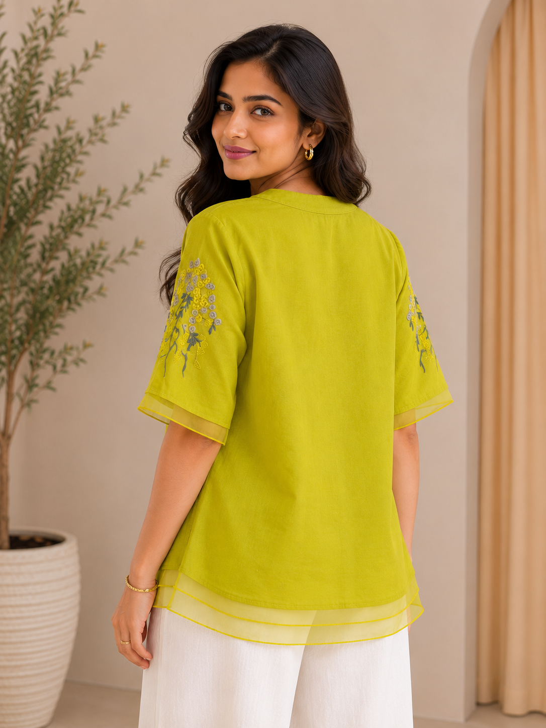Mahendi Green Flower Embroidery Shirt