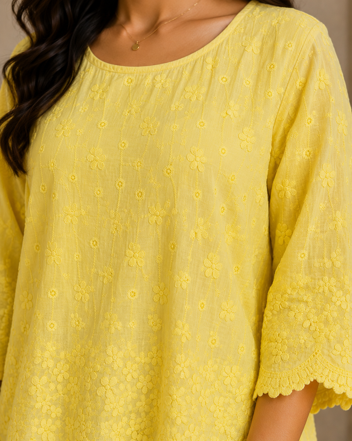 Milky Yellow Allover Embroidery Top