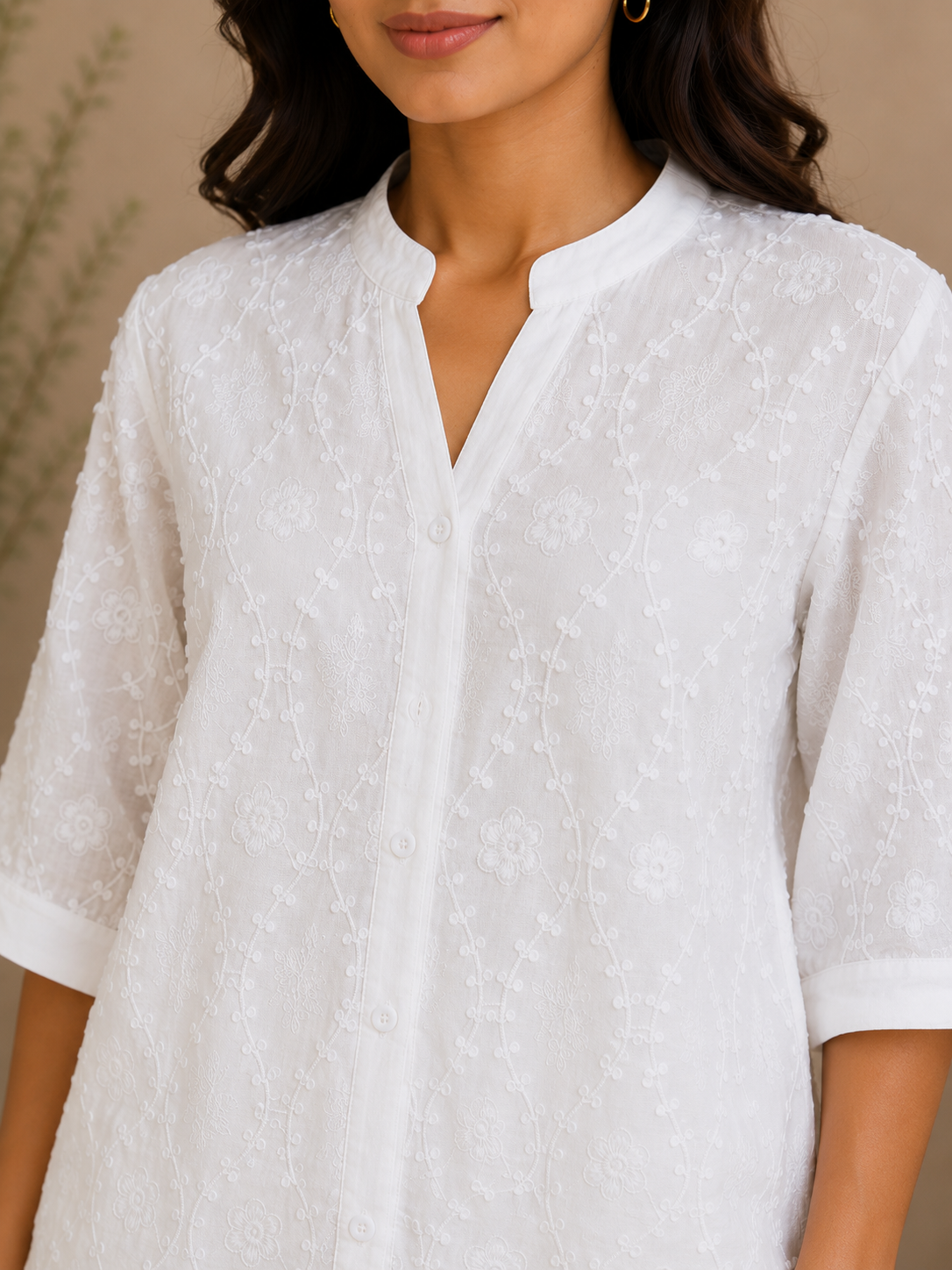 White Allover Embroidery Shirt