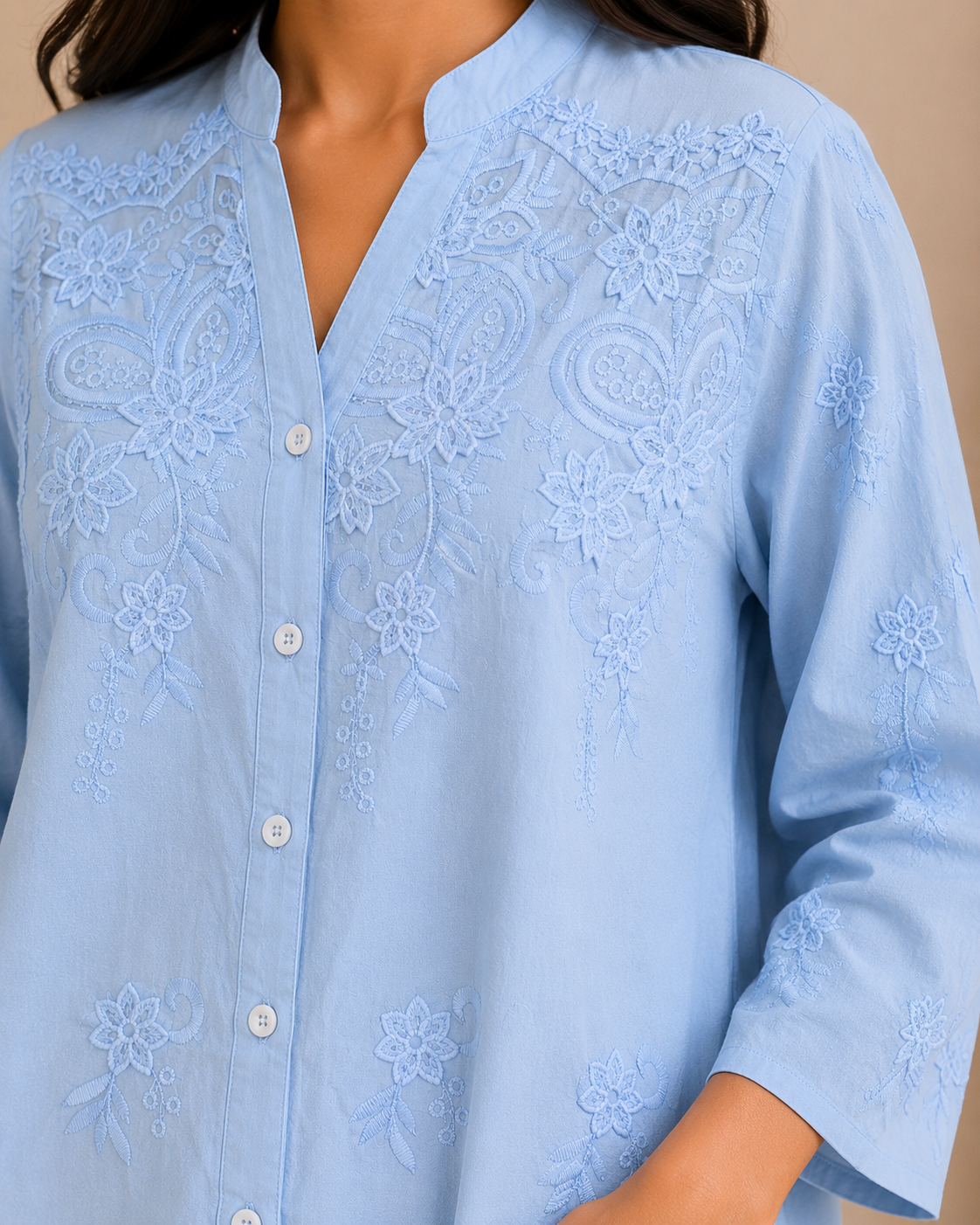 Blue Sequin Flower Shirt