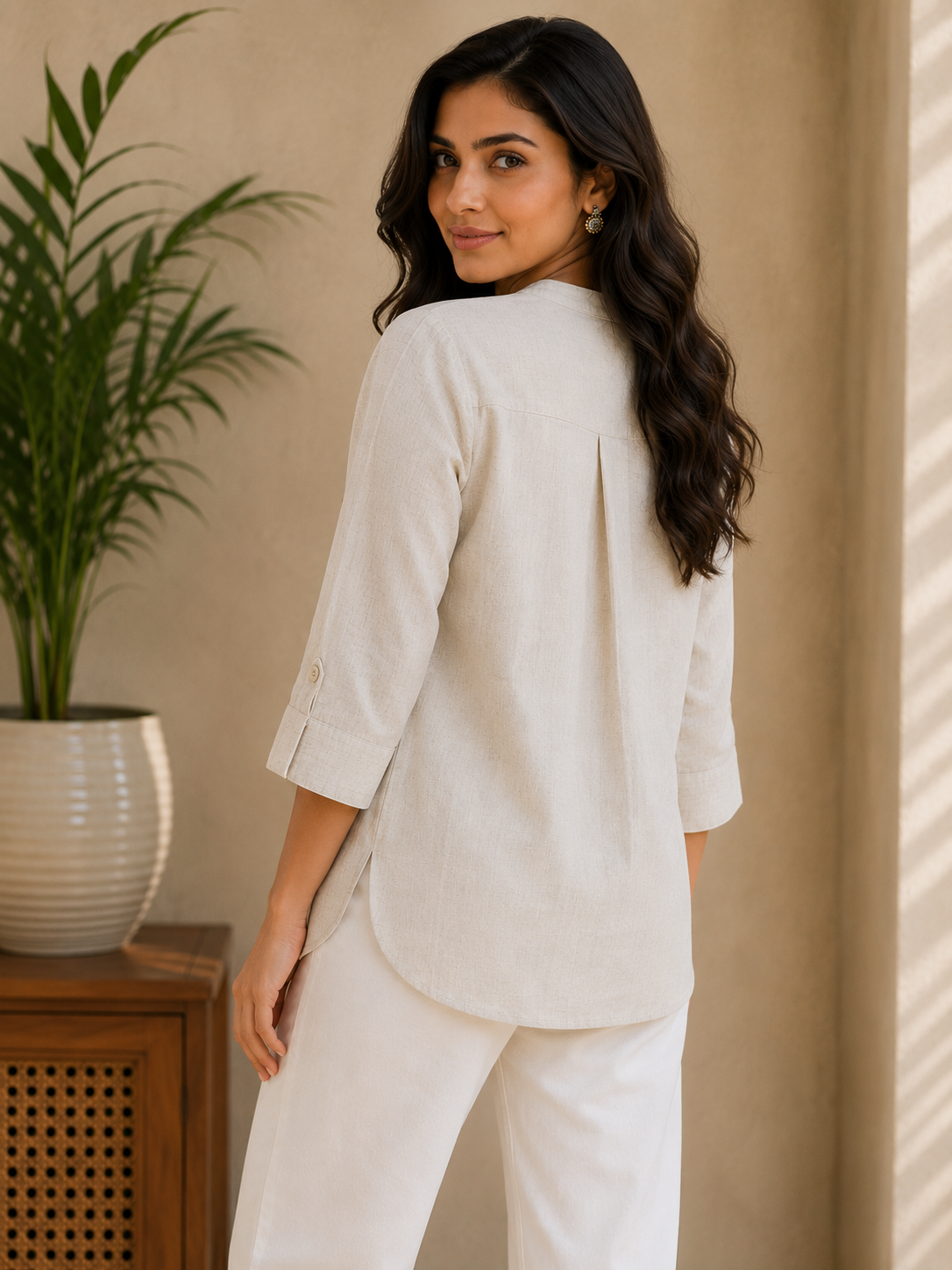 Beige Petal Self Embroidery Top