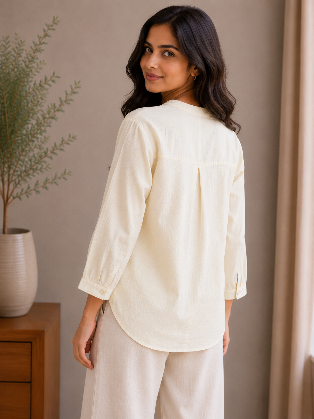 Cream V Neck Top