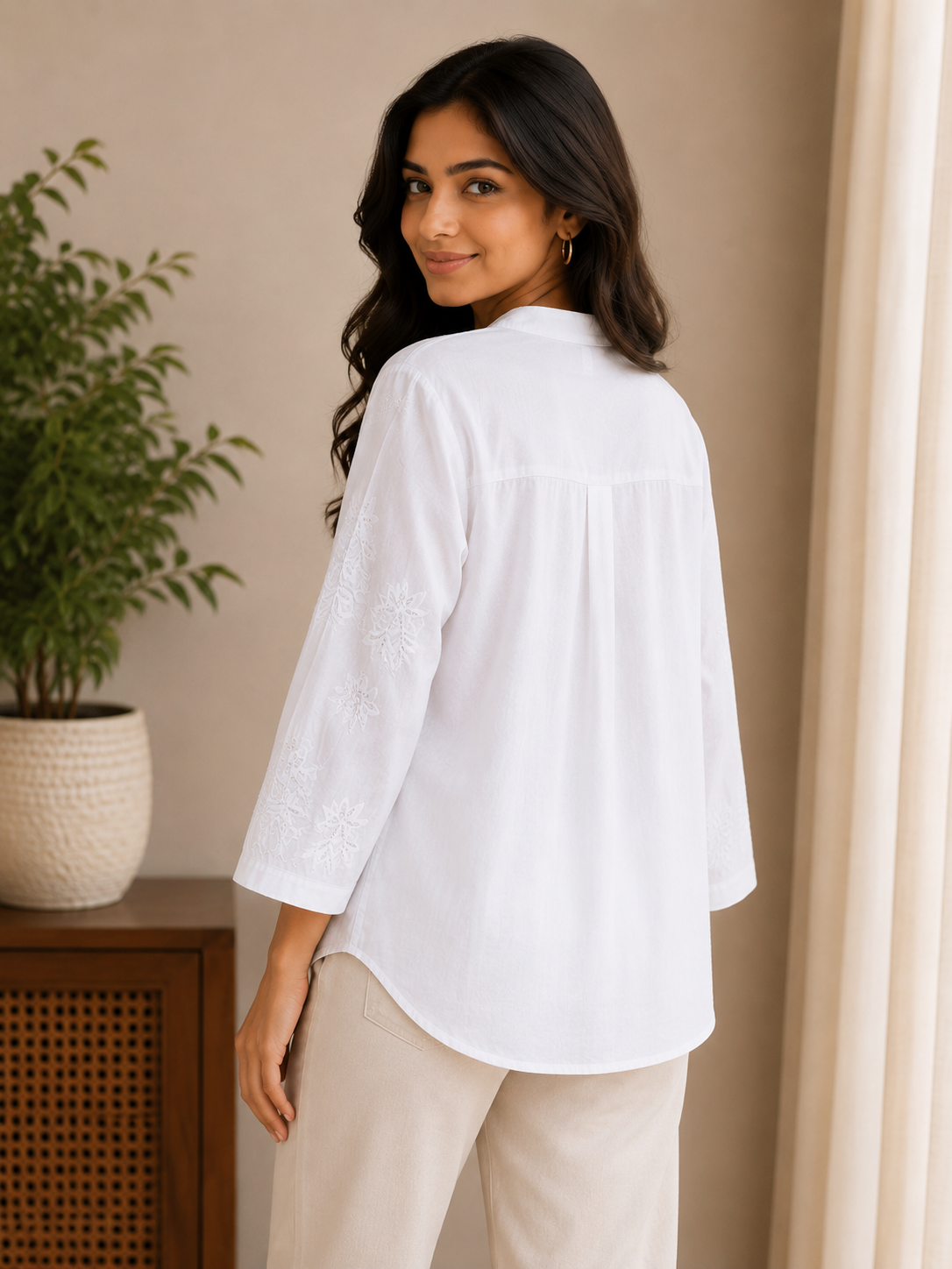 White Sequin Flower Shirt