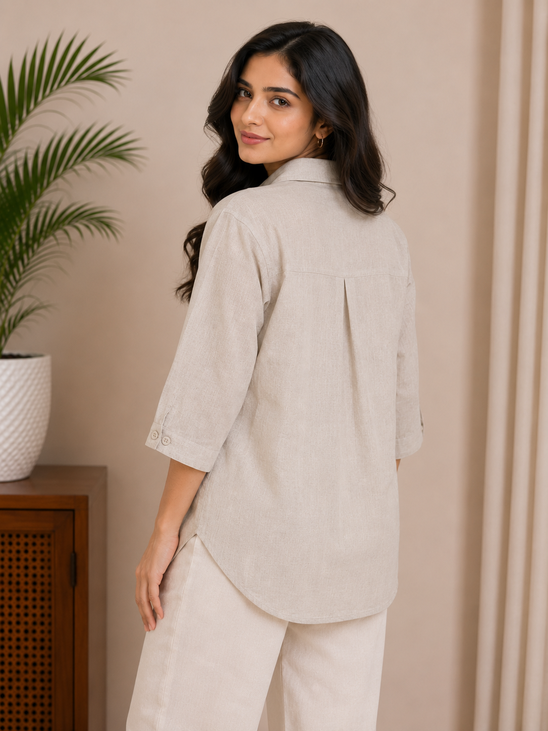 Beige Sequence Work Shirt