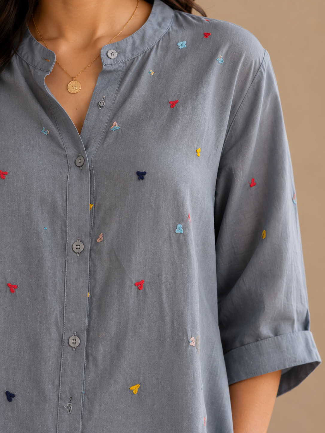 Grey Heart Linen Shirt