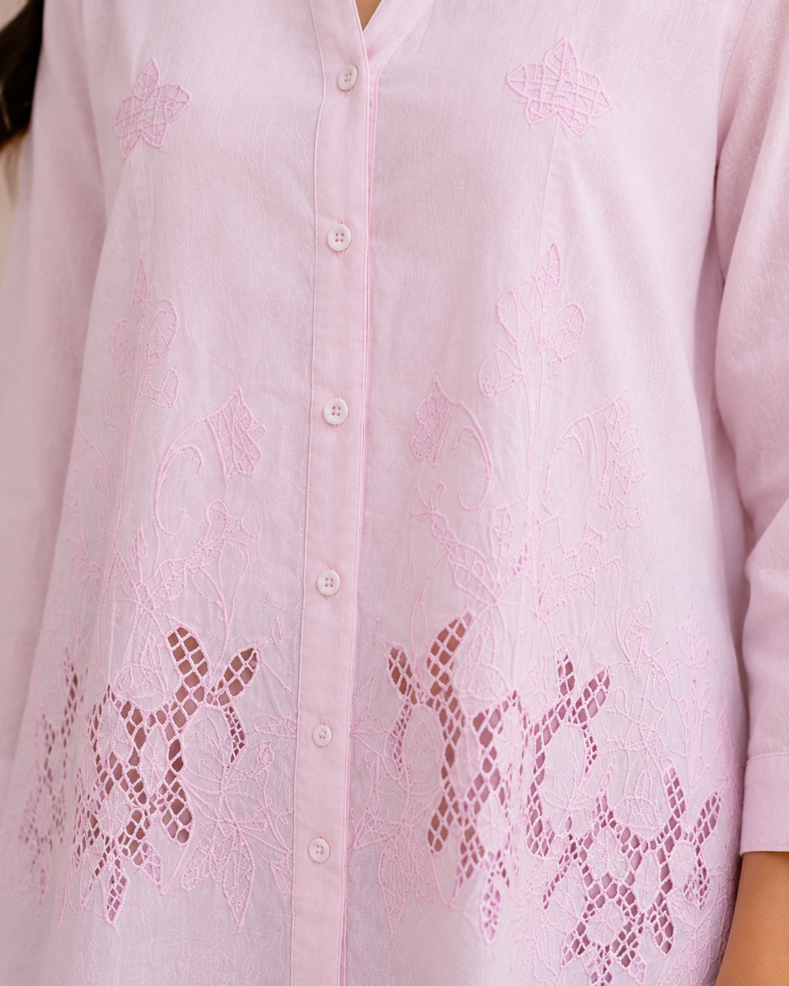 Baby Pink Cutwork Shirt