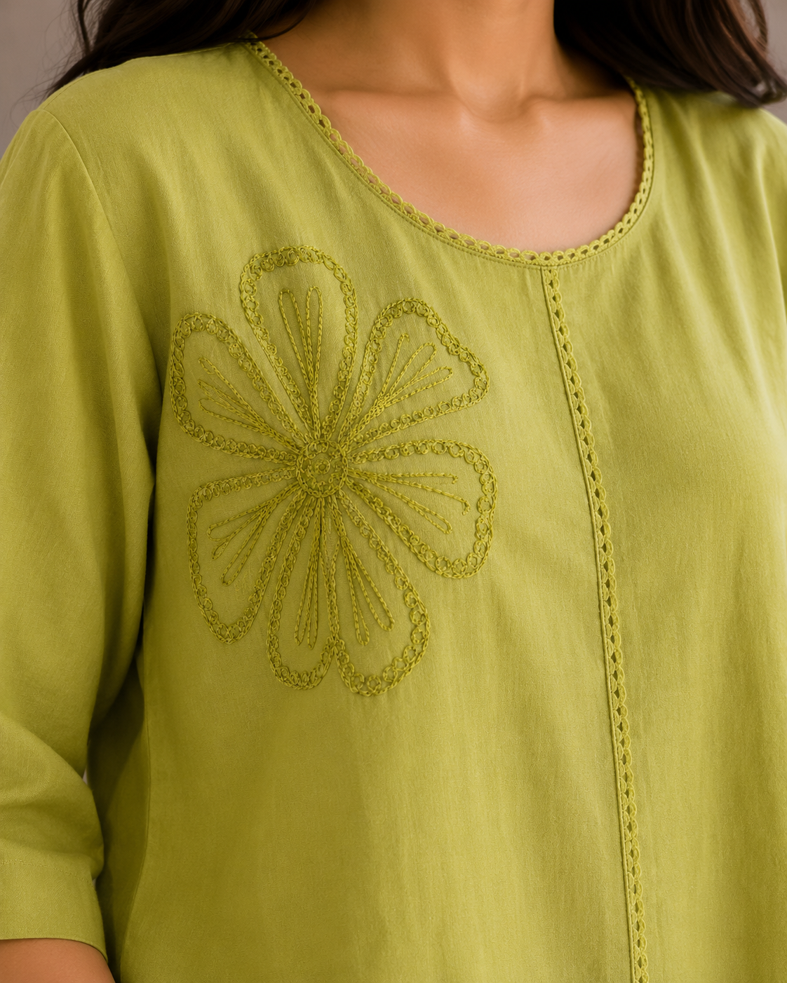 Light Green Flower Embroidery Top