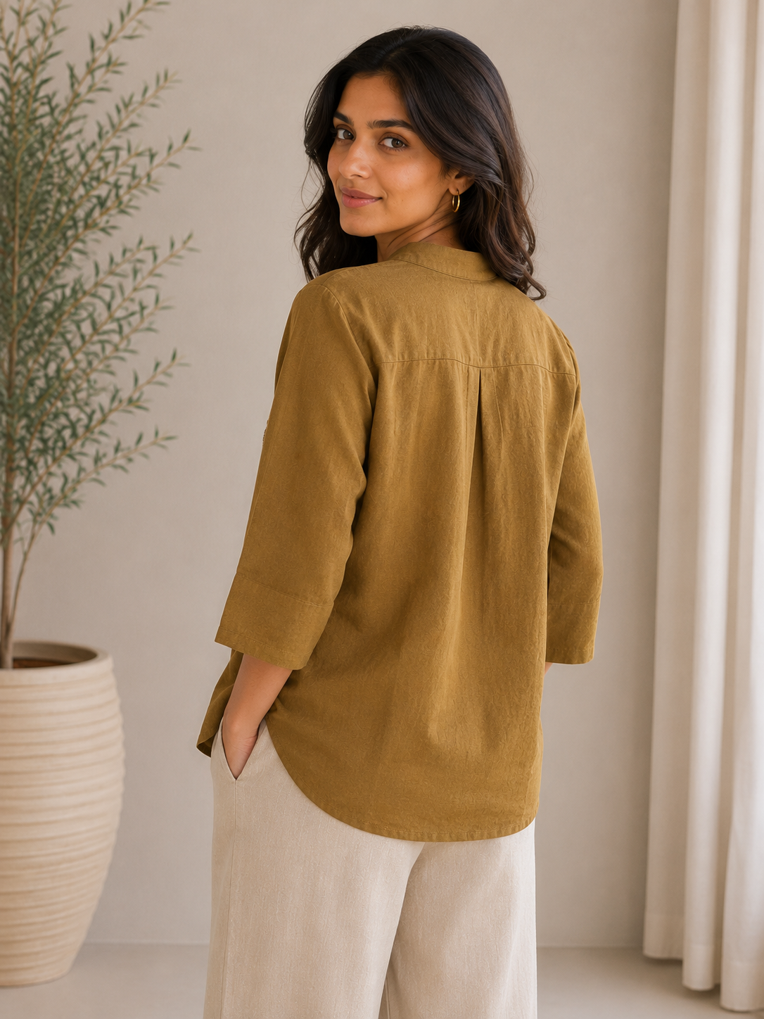 Green Pearl Work Embroidery Shirt
