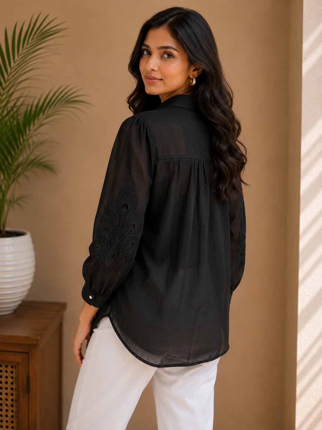 Black Cutwork Organza Shirt