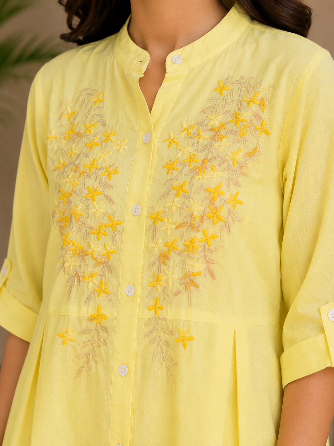 Dusty Yellow Embroidery Shirt