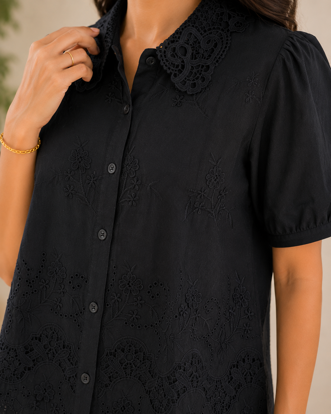 Black Net Collared Shirt