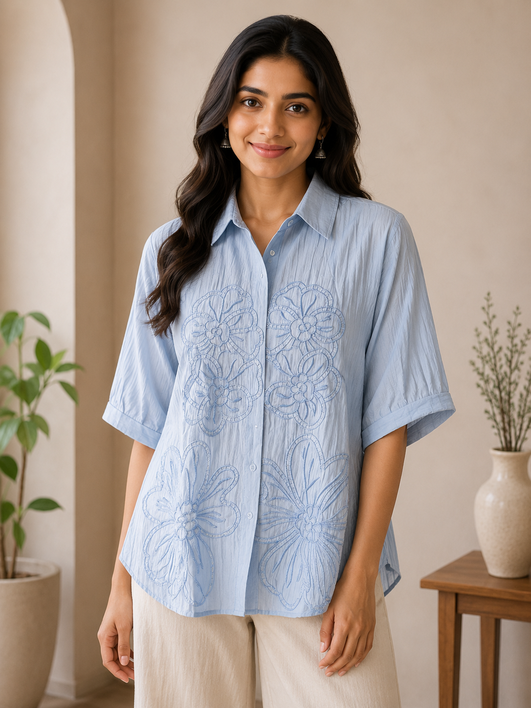 Light Blue Self Embroidery Shirt