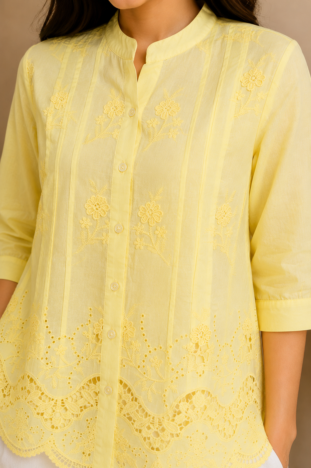 Milky Yellow Chinese Collar Shirt