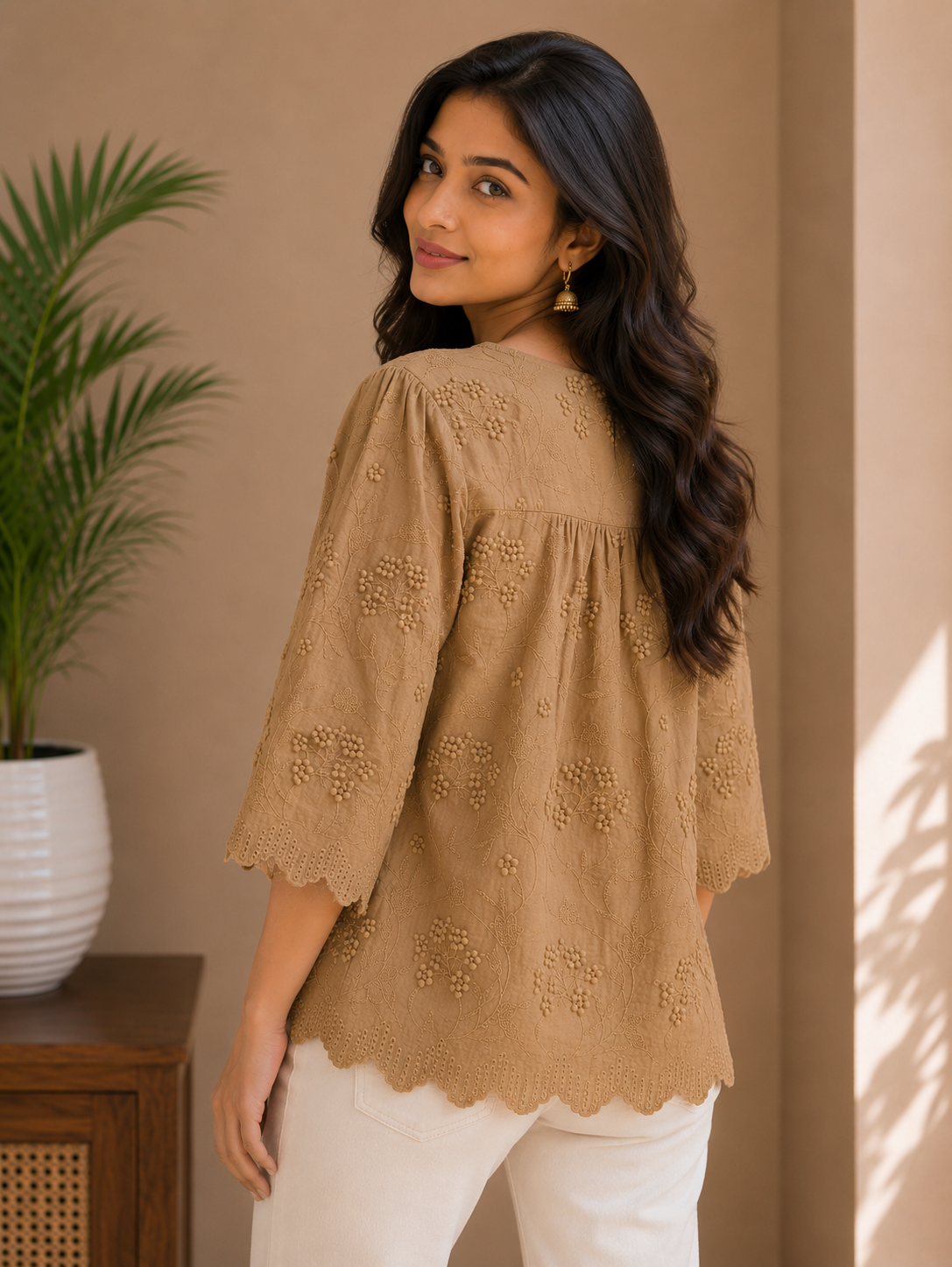 Coco Brown Allover Embroidery Top